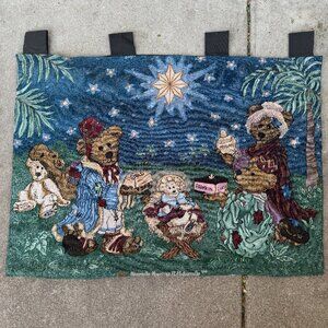 Vintage 90s Boyd's Bears & Friends Holiday Pageant Nativity Tapestry